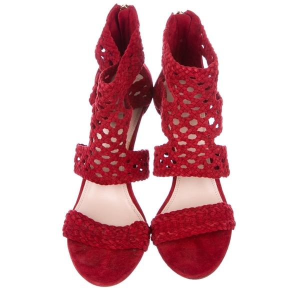 Sandro Red Suede Braided Accents Sandals - Picture 3 of 4